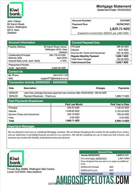 realista Modelo Word e PDF de declaração de hipoteca Kiwibank da Nova Zelândia